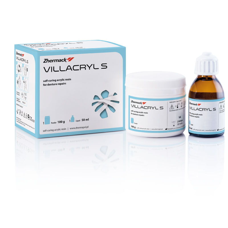 Villacryl S – Самополимеризираща акрилна смола за репаратура и индиректна ребазация на снемаеми протези Villacryl S – Самополимеризираща акрилна смола за репаратура и индиректна ребазация на снемаеми протези
